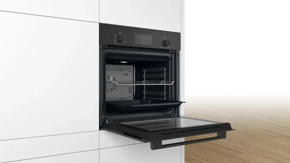 Bosch Oven  |  HBF133BA1  |  66 L  |  Electric  |  EcoClean  |  Knobs  |  Height 59.5 cm  |  Width 59.4 cm  |  Black