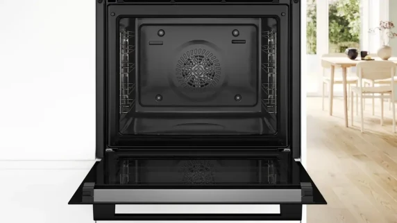 Bosch Oven  |  HBA272BB3  |  71 L  |  Electric  |  Pyrolysis / Hydrolytic  |  Touch control  |  Height 59.5 cm  |  Width 59.4 cm  |  Black