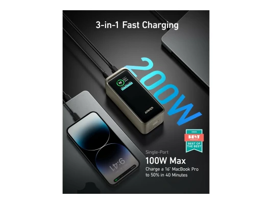 Anker Power Bank, 200 W  |  Prime  |  20000 mAh  |  Melns