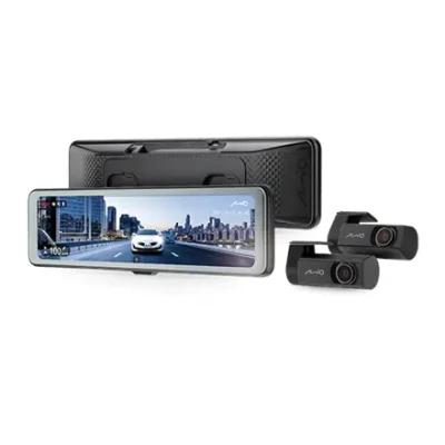 Mio MiVue R860WD, Dash Cam  |  GPS  |  Wi-Fi  |  Front and rear cams synchronized for recording with an unobstructed view; 11.26" IPS anti-glare touchscreen; Upgrade to the STARVIS 2 technology for clear details; Integrated high speed Wi-Fi – Quick pairin