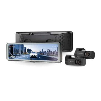 Mio MiVue R860WD, Dash Cam  |  GPS  |  Wi-Fi  |  Front and rear cams synchronized for recording with an unobstructed view; 11.26" IPS anti-glare touchscreen; Upgrade to the STARVIS 2 technology for clear details; Integrated high speed Wi-Fi – Quick pairin