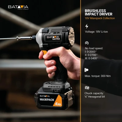 Batavia B.V. 18V Cordless Brushless Impact Driver 230 Nm, Without Battery and Charger
