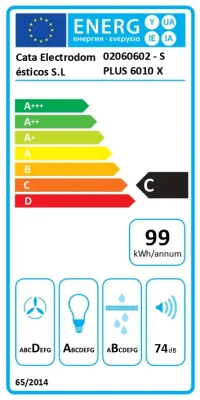 CATA Hood  |  S PLUS 6010 X  |  Wall mounted  |  Energy efficiency class C  |  Width 60 cm  |  637 m³ / h  |  Mechanical  |  LED  |  Inox
