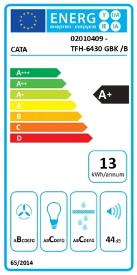 CATA Hood  |  TFH 6430 GBK  |  Telescopic  |  Energy efficiency class A+  |  Width 59.8 cm  |  391.5 m³ / h  |  Electronic  |  LED  |  Black