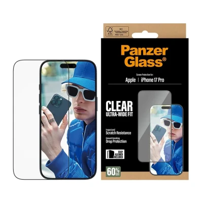 PanzerGlass ekrāna aizsargs  |  Apple  |  iPhone 17 Pro  |  Stikls  |  Caurspīdīgs  |  Ultra-Wide Fit ar EasyAligner