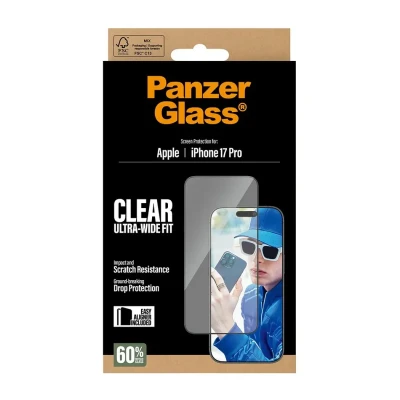 PanzerGlass ekrāna aizsargs  |  Apple  |  iPhone 17 Pro  |  Stikls  |  Caurspīdīgs  |  Ultra-Wide Fit ar EasyAligner