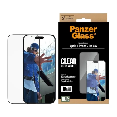 PanzerGlass ekrāna aizsargs  |  Apple  |  iPhone 17 Pro Max  |  Stikls  |  Caurspīdīgs  |  Ultra-Wide Fit ar EasyAligner