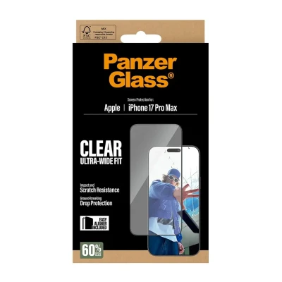 PanzerGlass ekrāna aizsargs  |  Apple  |  iPhone 17 Pro Max  |  Stikls  |  Caurspīdīgs  |  Ultra-Wide Fit ar EasyAligner
