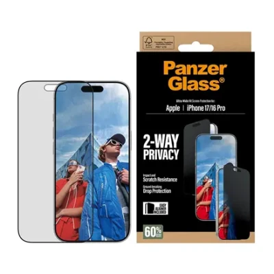 PanzerGlass Screen protector  |  Apple  |  iPhone 17 / iPhone 16 Pro  |  Tempered Glass  |  Transparent  |  Ultra-Wide Fit w. EasyAligner