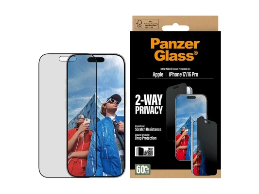 PanzerGlass Screen protector  |  Apple  |  iPhone 17 / iPhone 16 Pro  |  Tempered Glass  |  Transparent  |  Ultra-Wide Fit w. EasyAligner