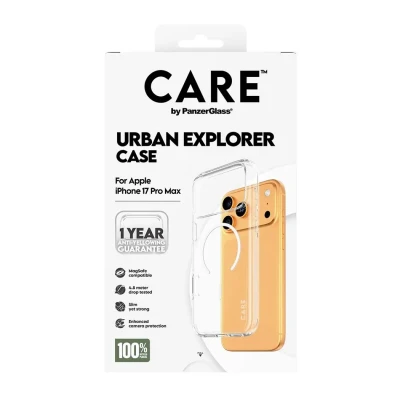 PanzerGlass Flagship Case  |  Back cover  |  Apple  |  iPhone 17 Pro Max  |  Recycled plastic  |  Transparent  |  Urban Explorer w. White MagSafe