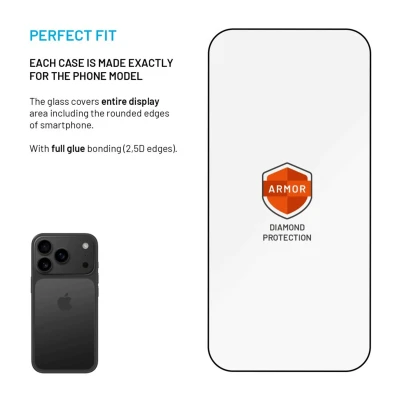 Fixed Защитное стекло  |  Apple  |  iPhone 17 Pro  |  Закаленное стекло  |  Черный  |  Броня с антипылинным аппликатором и AR слоем