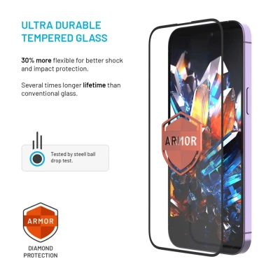 Fixed Защитное стекло  |  Apple  |  iPhone 17 Pro  |  Закаленное стекло  |  Черный  |  Броня с антипылинным аппликатором и AR слоем