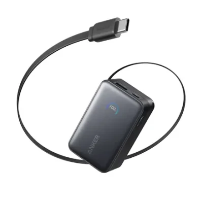Anker Nano Power Bank 45W with Built-In Retractable USB-C Cable  |  A1638H11  |  10000 mAh  |  Black
