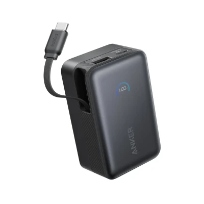 Anker Nano Power Bank 45W with Built-In Retractable USB-C Cable  |  A1638H11  |  10000 mAh  |  Black
