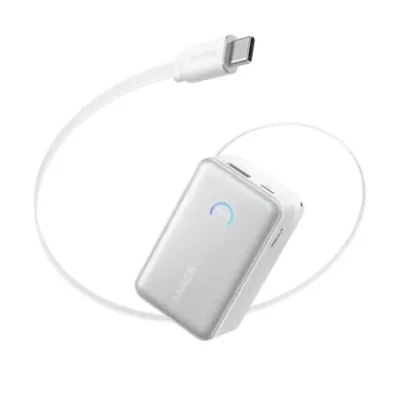 Anker Nano Power Bank 45W with Built-In Retractable USB-C Cable  |  A1638H21  |  10000 mAh  |  White