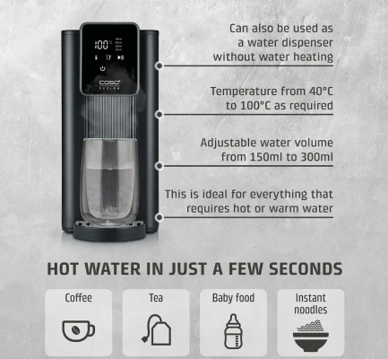 Caso Turbo Hot Water Dispenser  |  HW 616  |  Water Dispenser  |  2600 W  |  2.5 L  |  Plastic / Stainless Steel  |  Black / Stainless Steel