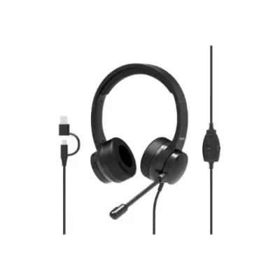PORT CONNECT  |  USB Ērta stereo biroja mikrofona austiņas  |  Iebūvēts mikrofons  |  Vadu  |  Melna