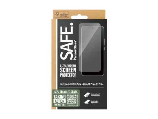 PanzerGlass SAFE  |  Ekrāna aizsargstikls Xiaomi Redmi Note 14 Pro  /  14 Pro+  /  13 Pro+  |  Rūdīts stikls  |  Ultra-Wide Fit
