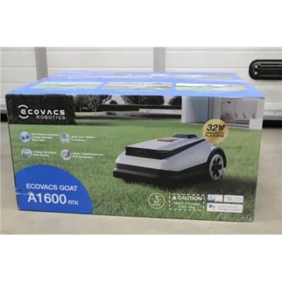 РАСПРОДАЖА. Ecovacs GOAT A1600 RTK Газонокосилка, Робот, до 1600 м², TrueMapping с RTK и Al камерой, Регулируемая высота среза, Белый  |  Газонокосилка Ecovacs GOAT A1600 RTK  |  УПАКОВКА ПОВРЕЖДЕНА КАК ДЕМО  |  32 В
