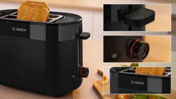 Bosch Compact Toaster  |  TAT2M123 MyMoment  |  Power 950 W  |  Number of slots 2  |  Housing material Plastic  |  Black