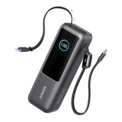 Anker Zolo Powerbank  |  A1695H11  |  25000 mAh  |  Iebūvēts USB-C un izvelkams kabelis  |  Pelēks