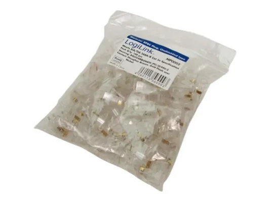 Logilink  |  MP0002  |  CAT5e Modular PlugSuitable for 8P8C Round CablePlug unshieldedGold-plated contacts  |  Transparent