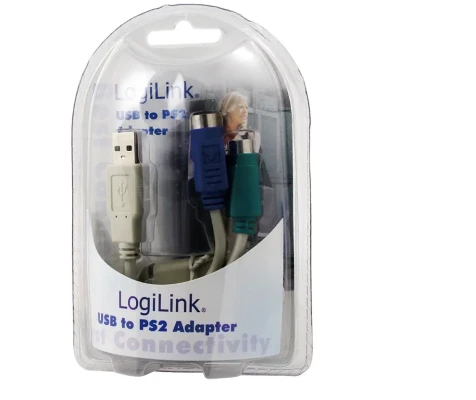 Logilink  |  Adapter USB to PS / 2 x2 :.  |  Grey  |  USB M  |  2x Mini DIN 6-pin FM  |  0.2 m