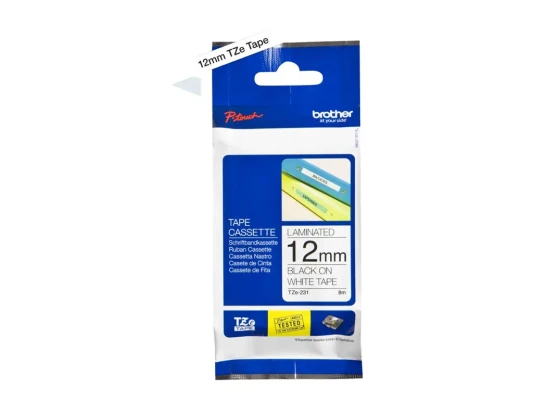 Brother  |  TZ-231 Laminated Tape  |  Black on White  |  TZe  |  8 m  |  1.2 cm