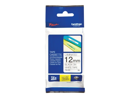 Brother  |  TZ-231 Laminated Tape  |  Black on White  |  TZe  |  8 m  |  1.2 cm