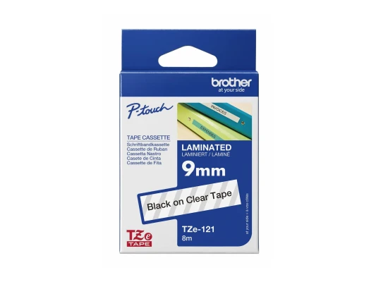Brother  |  TZe-121 Laminated Tape  |  Black on Clear  |  TZe  |  8 m  |  9 cm