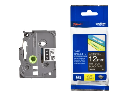 Brother  |  TZe-335 Laminated Tape  |  White on Black  |  TZe  |  8 m  |  1.2 cm