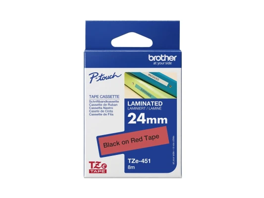 Brother  |  TZe-451 Laminated Tape  |  Black On Red  |  TZe  |  8 m  |  2.4 cm