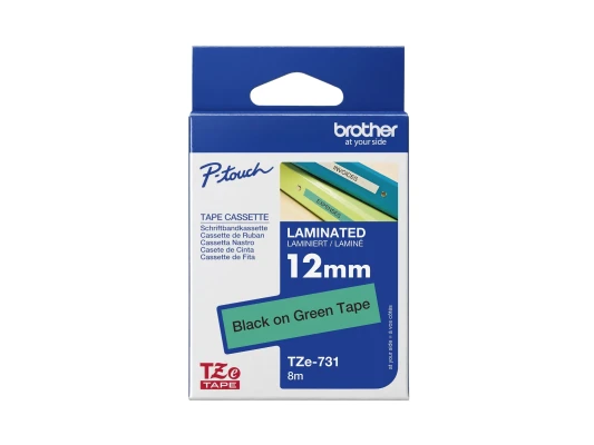Brother  |  TZe-731 Laminated Tape  |  Black on Green  |  TZe  |  8 m  |  1.2 cm