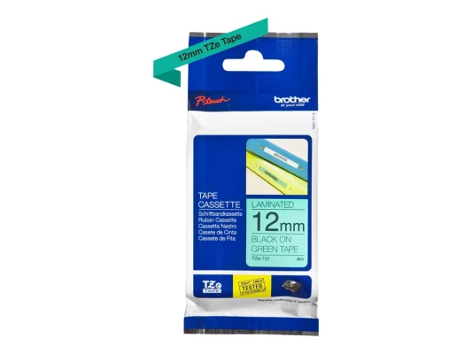 Brother  |  TZe-731 Laminated Tape  |  Black on Green  |  TZe  |  8 m  |  1.2 cm