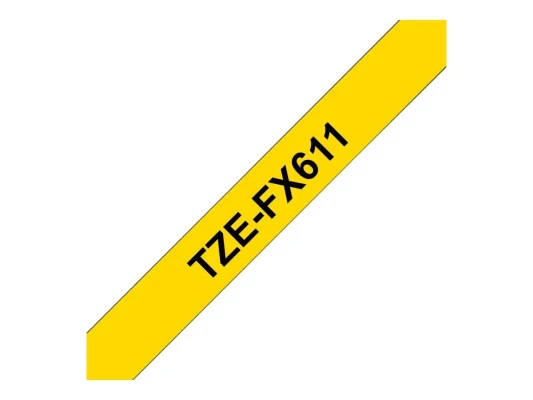 Brother  |  TZe-FX611 Гибкая ID Ламинированная лента  |  Черный на Желтом  |  TZe  |  8 м  |  6 см