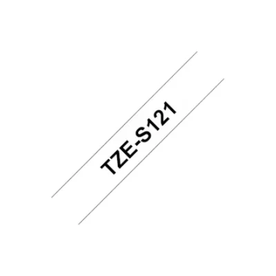 Brother  |  TZe-S121 Strong Adhesive Laminated Tape  |  Black on Clear  |  TZe  |  8 m  |  9 cm