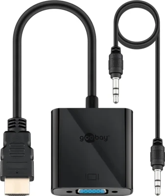 Goobay  |  HDMI / VGA adapter, nickel plated  |  68793  |  Black  |  HDMI male (type A)  |  VGA female (15-pin)