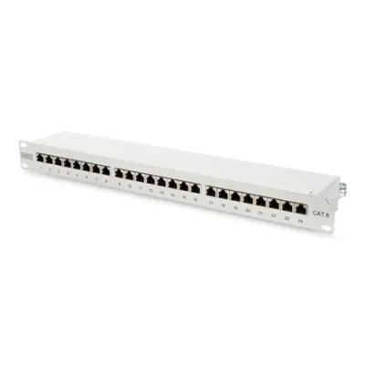 Digitus  |  Patch Panel  |  DN-91624S  |  White  |  Category: CAT 6; Ports: 24 x RJ45; Retention strength: 7.7 kg; Insertion force: 30N max  |  48.2 x 4.4 x 10.9 cm