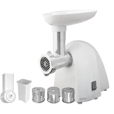 Meat mincer  |  Camry  |  CR 4802  |  White  |  600-1500 W  |  Number of speeds 1  |  Middle size sieve, mince sieve, poppy sieve, plunger, sausage filler, vegatable attachment.