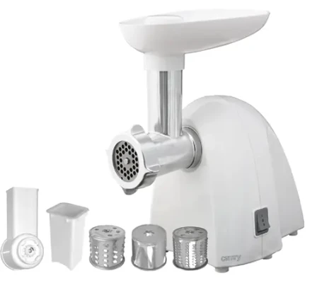 Meat mincer  |  Camry  |  CR 4802  |  White  |  600-1500 W  |  Number of speeds 1  |  Middle size sieve, mince sieve, poppy sieve, plunger, sausage filler, vegatable attachment.