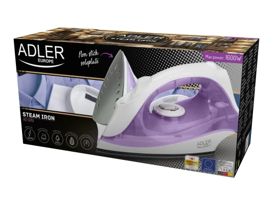 Iron  |  Adler  |  AD 5019  |  With cord  |  1600 W  |  Water tank capacity 100 ml  |  Continuous steam 10 g / min  |  Violet / White