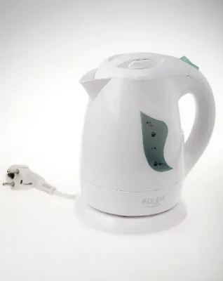 Adler  |  Tējkanna  |  AD 08  |  Standarts  |  850 W  |  1 L  |  Plastmasa  |  360° rotējoša pamatne  |  Balta