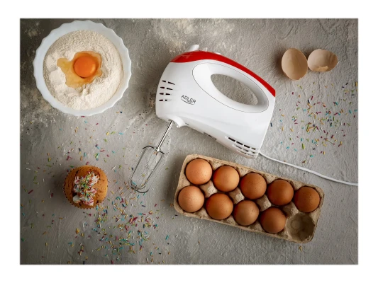 Adler  |  Mixer  |  AD 4212  |  Hand Mixer  |  300 W  |  Number of speeds 5  |  Turbo mode  |  White