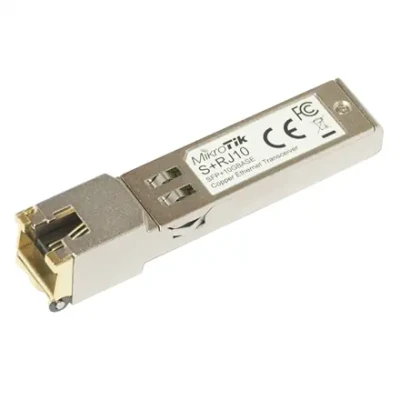 MikroTik  |  S+RJ10  |  SFP+  |  Copper  |  RJ-45  |  10 / 100 / 1000 / 10000 Mbit / s  |  Maximum transfer distance 200 m  |  -20 to +60C  |  COMPATIBLE ONLY WITH ACTIVE COOLING SWITCHES (DISCONNECTS WITH PASSIVE COOLING SWITCHES) -20 to +60C