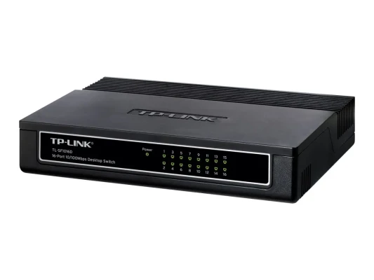TP-LINK  |  Switch  |  TL-SF1016D  |  Desktop  |  10 / 100 Mbps (RJ-45) ports quantity 16  |  Power supply type External