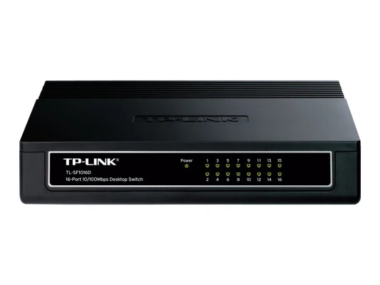 TP-LINK  |  Switch  |  TL-SF1016D  |  Desktop  |  10 / 100 Mbps (RJ-45) ports quantity 16  |  Power supply type External