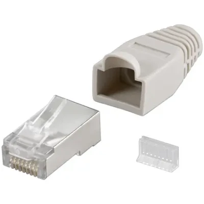 Goobay 68746 RJ45 разъем, CAT 5e STP экранированный с защитой от перегиба, серый  |  для круглого кабеля с фидером 6.4 мм в индивидуальной упаковке (1 комплект в полиэтиленовом пакете) Технические характеристики Соединения Соединение, тип RJ45 мужской 