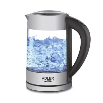 Adler  |  Kettle  |  AD 1247 NEW  |  With electronic control  |  1850 - 2200 W  |  1.7 L  |  Stainless steel, glass  |  360° rotational base  |  Stainless steel / Transparent