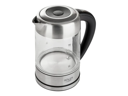 Adler  |  Kettle  |  AD 1247 NEW  |  With electronic control  |  1850 - 2200 W  |  1.7 L  |  Stainless steel, glass  |  360° rotational base  |  Stainless steel / Transparent
